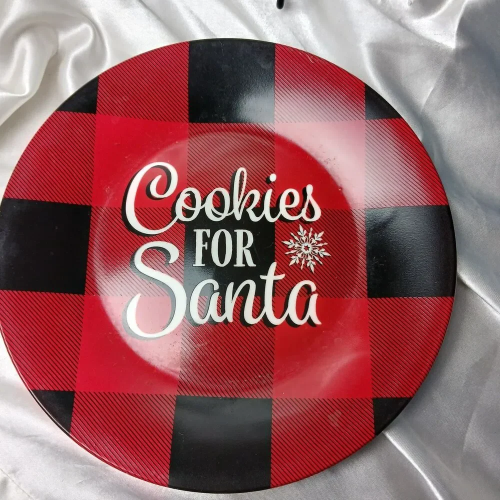 COOKIES FOR SANTA RED/BLACK PLAID 8'' PLATE